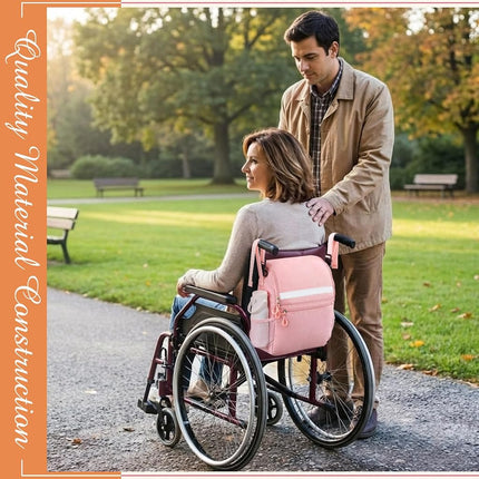 Abbylike Pink Wheelchair Bag, Women Wheelchair Backpack with Cup Holder, Electric Wheel Chair Accessories Waterproof Large Storage Walker Backpack to Hang on Back for Walker Rollator