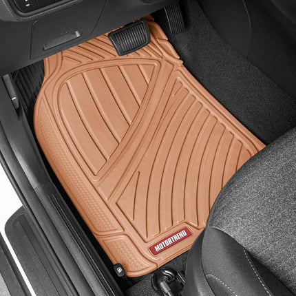 Motor Trend FlexTough Baseline - Heavy Duty Rubber Car Floor Mats, 100% Odorless & BPA Free, All Weather (Tan Beige) - MT773BGAMw1