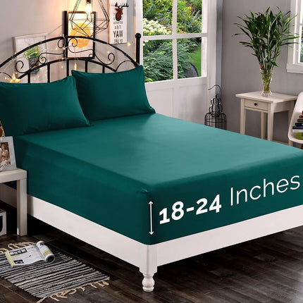 Elegant Comfort 1500 Premium Quality Fitted Sheet Ultra Soft 18-24 Inch Extra Deep Pocket - Single Fitted Sheet for High Mattress - Wrinkle Free with Smart Storage Pockets, Full, Marine Teal