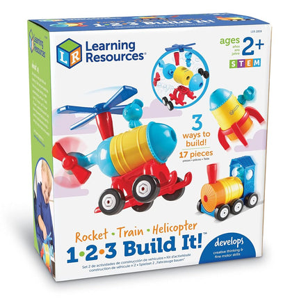 Learning Resources 1-2-3 Build It - Rocket-Train-Helicopter, Fine Motor Toy, Kids Building Set