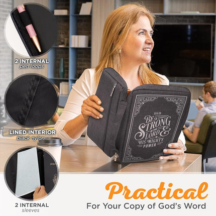 Christian Art Gifts Polyester Bible Cover: Strong in the Lord Bible Verse