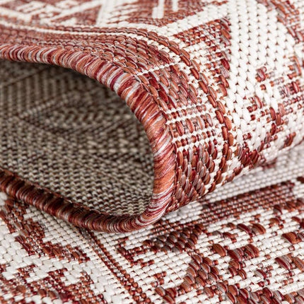Tapis d'extérieur Unique Loom Collection Aztec - Chalca (1,60 m x 1,60 m, Rouge rouille/Ivoire)