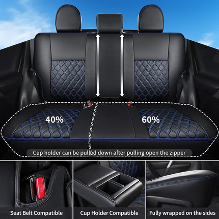 Huidasource Custom Fit RAV4 Car Seat Covers Front&Rear Full Set, Waterproof Leather Car Seat Protector Covers Fit for 2013-2018 Toyota Rav4 XLE LE XLE Premium Limited (Not for Hybrid, Black&Blue)