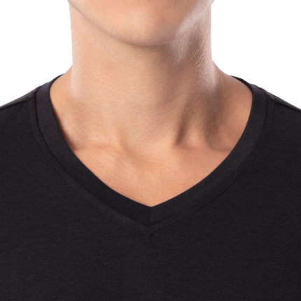 Fruit of the Loom mens 360 Stretch Short Sleeve V-neck Top and Short Sleep Pajama Set, Black, M