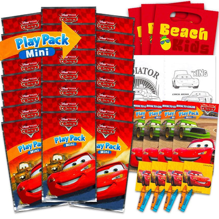 Disney Cars Mini Party Favors Set for Kids - Bundle with 24 Mini Cars Grab n Go Play Packs with Coloring Pages, Stickers and More | Disney Cars Birthday Party Supplies
