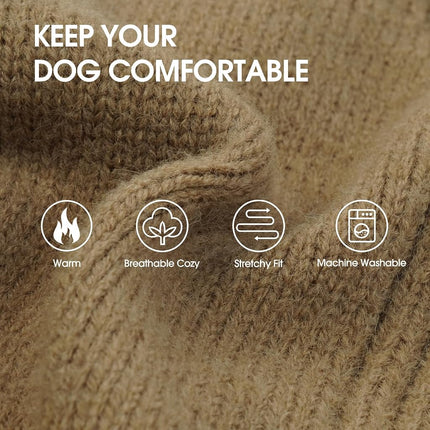 IECOii Extra Large Dog Sweater 4XL,Thermal Warm Dog Sweaters for Giant Breed Dogs,Turtleneck Knitted Knitwear for Pet Winter,Stretchy&Easy On Doggy Sweatshirt for Doberman,Great Dane(Camel,XXXXL)