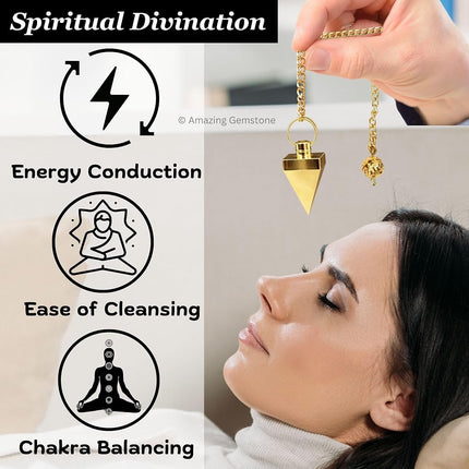 Amazing Gemstone Healing Metal Pendulums for Divination, Gold Small Cone Steel Copper Pendulum High Energy Pendulo de Bronce Pendulos de Mesa MP120