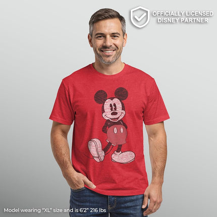 Disney Men's Full Size Mickey Mouse Distressed Look T-Shirt, Red HTR, S