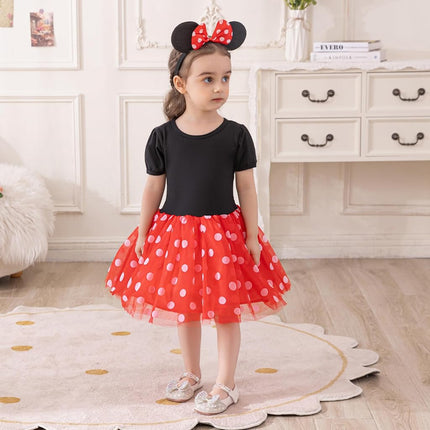 Dressy Daisy Baby Girl Costume Polka Dots Fancy Dress Up with Mouse Ears Headband Birthday Party Outfit Size 00-0, Red