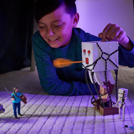Mattel Minecraft Action Figure Set, Blast Attack Ghast with Lights, Sounds, Launcher & Projectile, Plus Piglin Warrior Inspired by the Movie, JFB69
