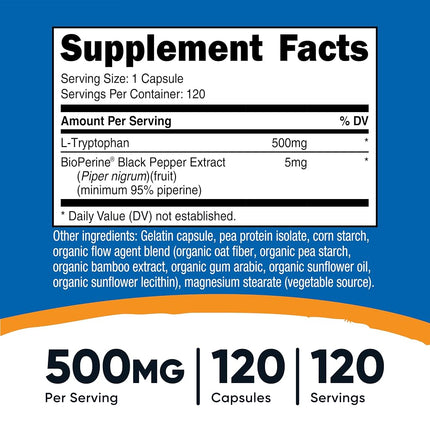 Nutricost L-Tryptophan 500Mg, 120 Capsules