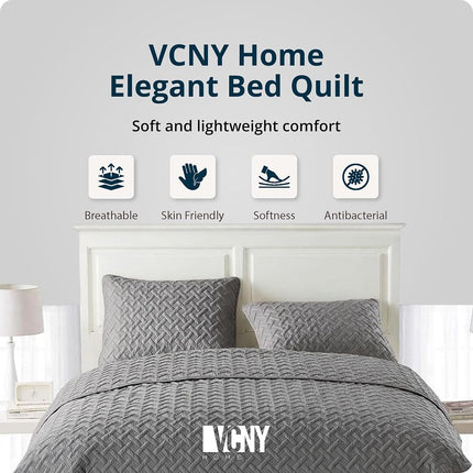 VCNY Home Super Soft Reversible Bedding Set with Matching Shams, Seasons, Microfiber, Nina Grey, Twin