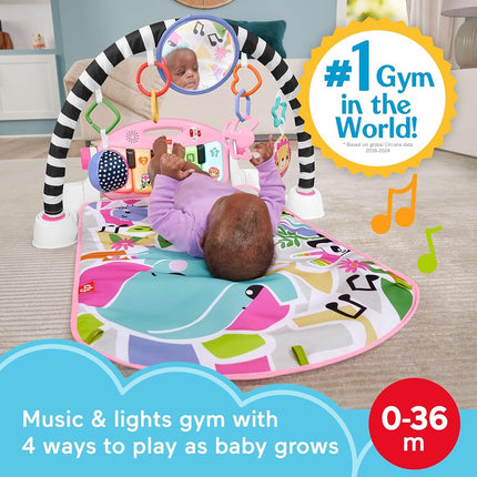 Fisher-Price Baby Activity Mat Glow and Grow Kick & Play Piano Gym, Portable Musical Toy with Smart Stages Learning, Ages 0+ Months, Pink