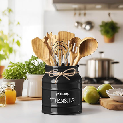 Barnyard Designs Ceramic Kitchen Utensil Holder Countertop 6.75″ (Black)