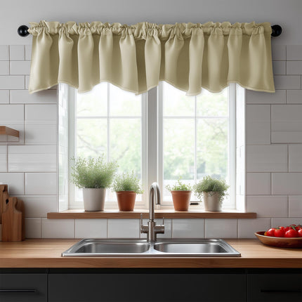 Deconovo Solid Color Rod Pocket Curtains Blackout Curtains Blackout Valance Scalloped Valance for Living Room 42x18 Inch Dark Red 1 Panel