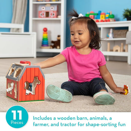 Melissa & Doug Wooden Take-Along Sorting Barn | Stacking Toy for Kids, 10 Farm Animals | Age 2+