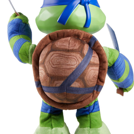 Mattel Teenage Mutant Ninja Turtles: Mutant Mayhem Leonardo Plush Toy with Action and 20+ Sounds, Character Stylized 11 Inch Soft Doll with Vinyl Head