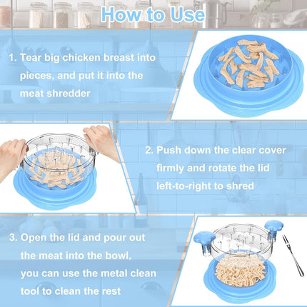 Chicken Shredder Tool Twist Large Meat Shredder with Brush&Fork, Sky Blue