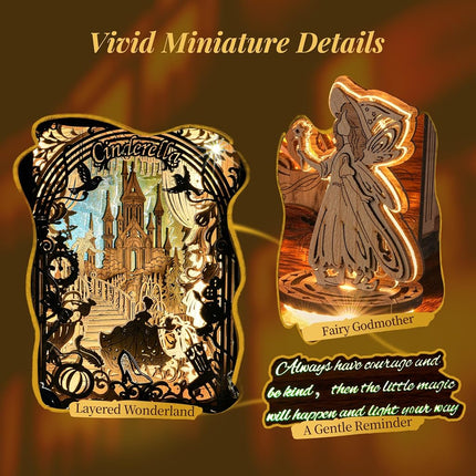 FUNPOLA Cinderella LED 3D Puzzle – DIY Storybook Lamp – 3D Wooden Puzzle Kit, Home Décor for Adults and Teens (Cinderella)