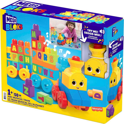 MEGA BLOKS Building Toy ABC Blocks Train Set with Sounds and Music, ABC Musical Train Learning Toy for Toddlers 1-3 - FWK22