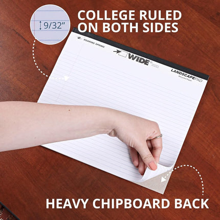 ROARING SPRING Wide Landscape Legal Pad, White, 12 Pads, 11" x 9.5", College-Ruled with Margin, 20 lb Recycled Paper, 40 Perforated Sheets, Made in USA