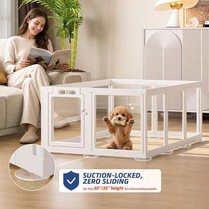 ClimbHope Clear Acrylic Dog Playpen Indoor Pet Pen, 24" H, White, 10 Panels