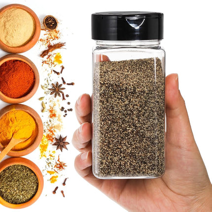 Bekith 16 Pack 9 Oz Plastic Spice Jars Bottles Containers with Black Cap – Perfect for Storing Spice, Herbs and Powders