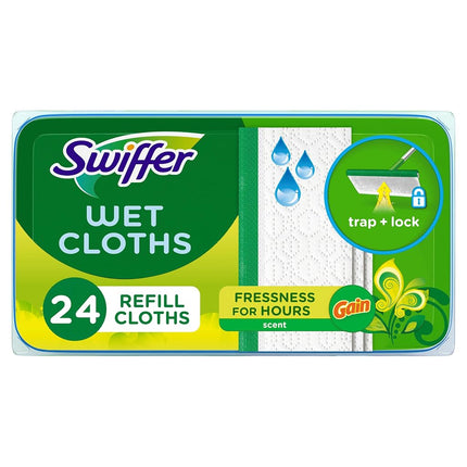 Paños de mopa húmedos Swiffer Sweeper, limpiador de suelos multisuperficie con aroma original Gain, 24 unidades