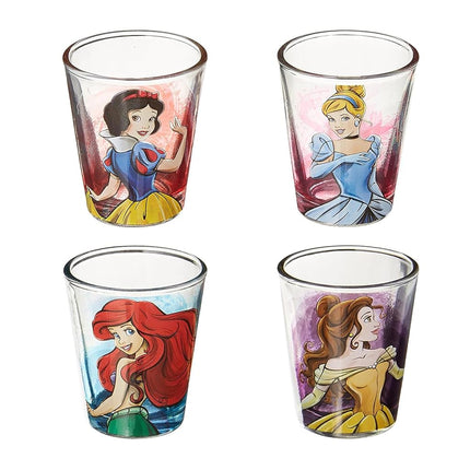 Silver Buffalo Disney Princess avec Blanche-Neige, Cendrillon, Ariel et Belle, lot de 4 mini-verres, 45 ml