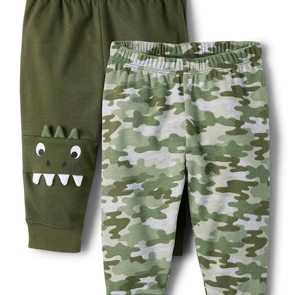 The Children's Place Baby Boys' and Newborn Jogger Bottoms 2-Pack, Dino Camo 2 Pack, 12-18 Months