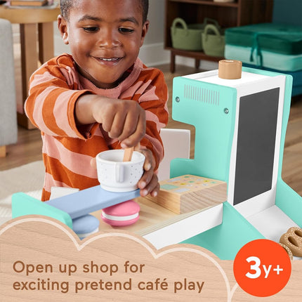 Fisher-Price Pretend Playset Wooden Coffee Shop with Toy Register, 20 Wood Pieces for Preschool Kids Ages 3+ Years