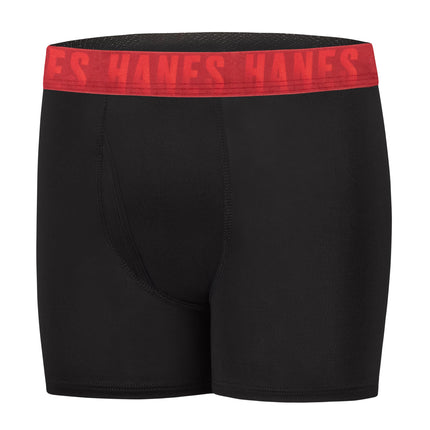 Hanes Big Moves Breathable Underwear, Performance Stretch Boxer Briefs for Boys, Moisture-Wicking, 6-Pk, Black, Black, Medium