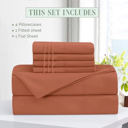 Elegant Comfort Luxury Soft 6-Piece 1500 Premium Hotel Quality Bed Sheet Set with Extra Deep Pockets 18-24 Inch, Wrinkle Free, Storage Pockets, Extra Deep Pocket 6PC Sheets, Full, Coral