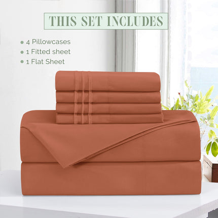 Elegant Comfort Luxury Soft 6-Piece 1500 Premium Hotel Quality Bed Sheet Set with Extra Deep Pockets 18-24 Inch, Wrinkle Free, Storage Pockets, Extra Deep Pocket 6PC Sheets, Full, Coral