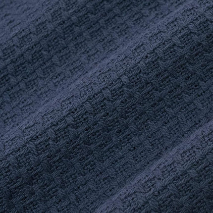 Sweet Home Collection 100% Fine Cotton Luxurious Basket Weave Blanket, Navy Full/Queen