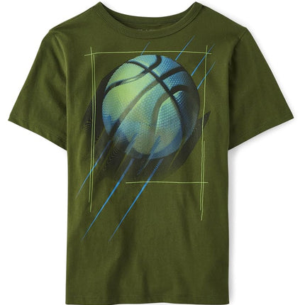 The Children's Place Baby Boys' Short Sleeve Sports Graphic T-Shirt, Green Basketball, X-Small