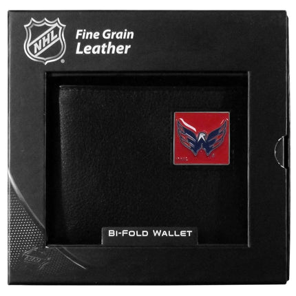NHL Washington Capitals Leather Bi-Fold Wallet Packaged in Gift Box, Black