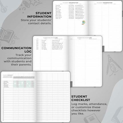Clever Fox Teacher Planner – School Year Planner with Calendars & Lesson Plans – Teacher Plan Book for Classroom & Homeschool Organization - Undated, A5 Size, Hardcover (Grey)