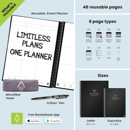 Rocketbook Everyday Planner Smart Reusable Pages, Executive Size 6x8.8, Maroon – Erasable & App-Connected, Undated Weekly, Monthly & Annual Templates, Perfect for Productivity, Goals & Scheduling