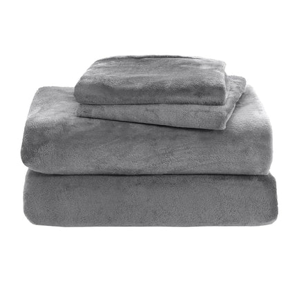 Elegant Comfort Luxuriously Soft 4-Piece Velvet Plush Flannel Sheet Set - Premium Quality - Cozy Warm, Anti-Static, Non Pilling Fuzzy Velvet Flannel Fleece Deep Pocket Sheet Set - Twin XL, Gray