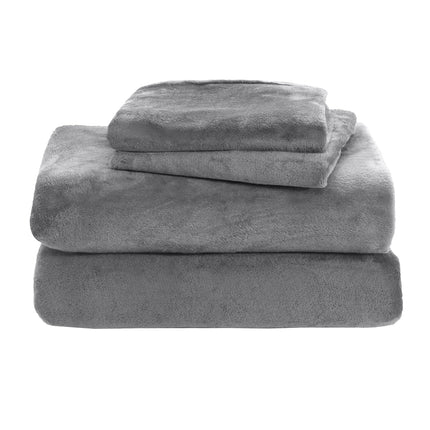Elegant Comfort Luxuriously Soft 4-Piece Velvet Plush Flannel Sheet Set - Premium Quality - Cozy Warm, Anti-Static, Non Pilling Fuzzy Velvet Flannel Fleece Deep Pocket Sheet Set - Twin XL, Gray