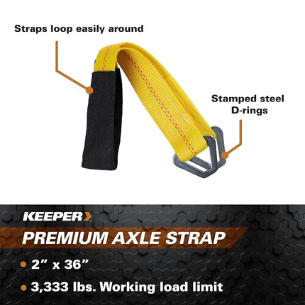 Keeper – 2” x 24” Premium Axle Tie Down Strap with D Rings - 3,333 lbs. Working Load Limit and 10,000 lbs. Break Strength