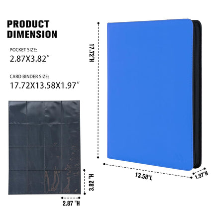 MORABTO Card Binder 16 Pocket,Trading Card Binder Holds up to 1408 Cards with 44 Sleeves,Zipper Card Holder Album Compatible with TCG Card/Game Cards/Sports Card-Light blue