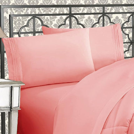Elegant Comfort Luxurious Premium Hotel Quality Microfiber Three Line Embroidered Softest 4-Piece Bed Sheet Set, Wrinkle and Fade Resistant, California King, Dusty Rose
