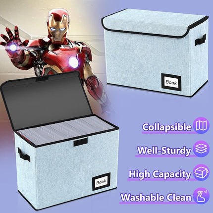 YNSZAS 5 Pack Comic Book Storage Boxes, 15.8" X 7.8" X 11.8", Collapsible Comic Short Box, Holds 160-180 Collection Comic Book Container Holder Shelf Protector Organizer Bin (Blue)