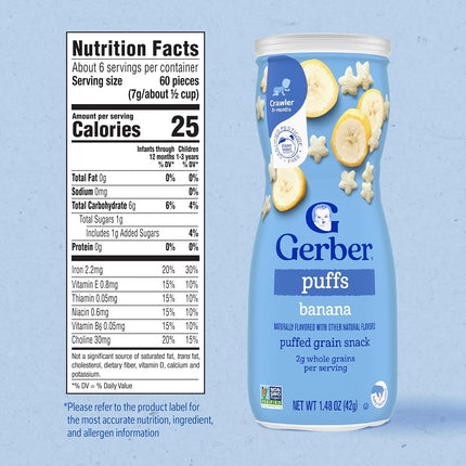Gerber Graduates Puffs Cereal Snack, Banana, Naturally Flavored with Other Natural Flavors, 1.48 Ounce, 6 Count