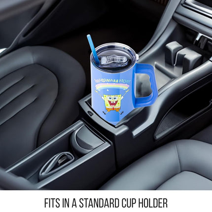 Silver Buffalo Spongebob Squarepants “Imaginaaation!” Stainless Steel Tumbler with Handle, Fits in Standard Cup Holder, 40 Ounces