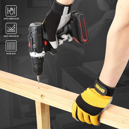 DNA MOTORING 4 pares de guantes utilitarios multiusos para mecánicos, guantes de trabajo flexibles y transpirables con pantalla táctil, nudillos y palma acolchados, amarillo/gris, TOOLS-00584
