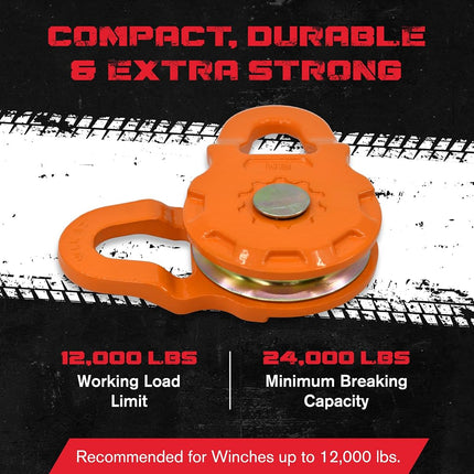 GearAmerica Smart Snatch Block para ATV o UTV (Side-by-Side) | 24,000 LBS (12T) MBC y 12,000 LBS (6T) WLL | Polea de cabrestante para cuerda sintética o cable de acero de hasta 7/16" (11 mm) y cabrestantes de hasta 12K LBS