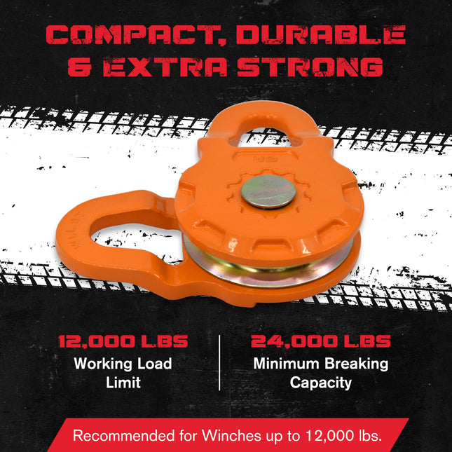 GearAmerica Smart Snatch Block for ATV or UTV (Side-by-Side) | 24,000 LBS (12T) MBC and 12,000LBS (6T) WLL | Winch Pulley for Synthetic Rope or Steel Cable up to 7/16" (11mm) & Winches up to 12K LBS